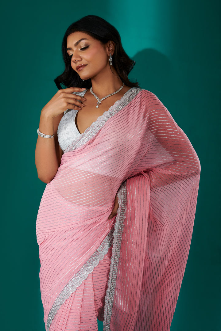 Teejh Saheeba Pink Chiffon Saree