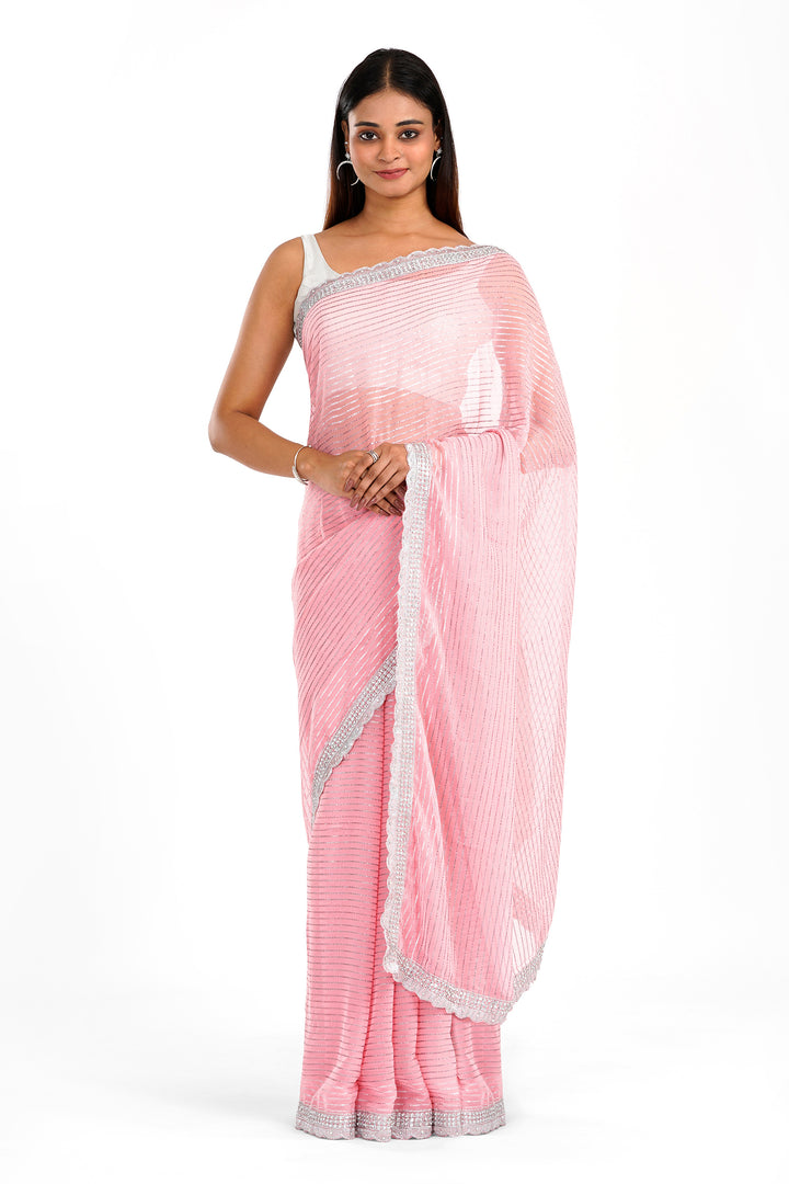 Teejh Saheeba Pink Chiffon Saree