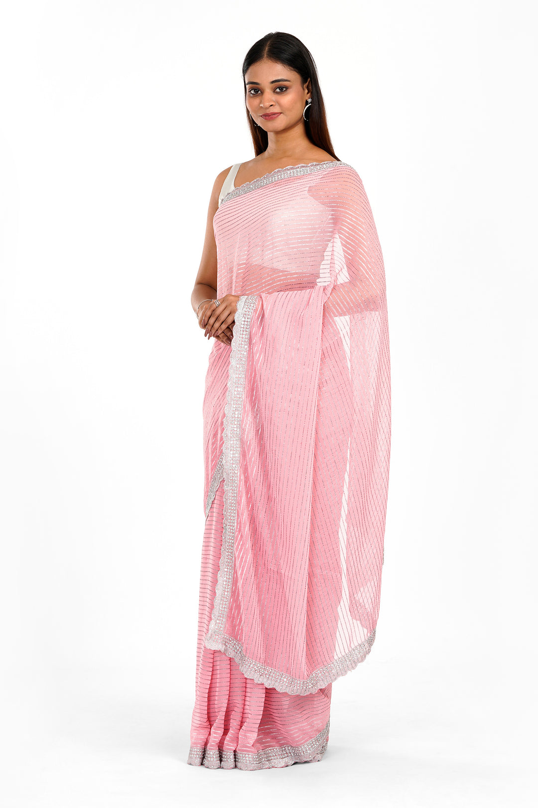 Teejh Saheeba Pink Chiffon Saree