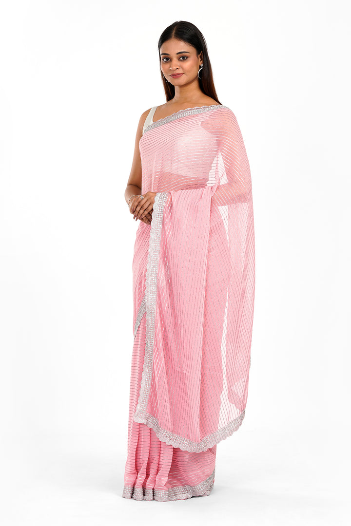 Teejh Saheeba Pink Chiffon Saree