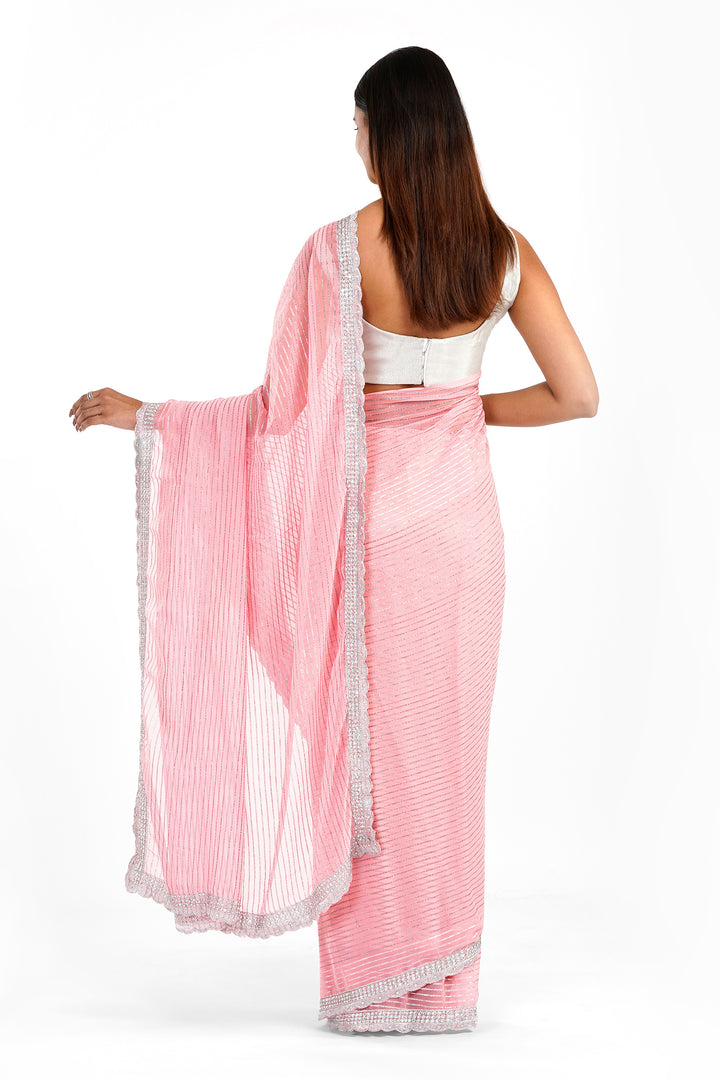 Teejh Saheeba Pink Chiffon Saree