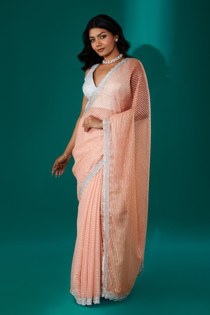 Teejh Saheeba Peach Chiffon Saree