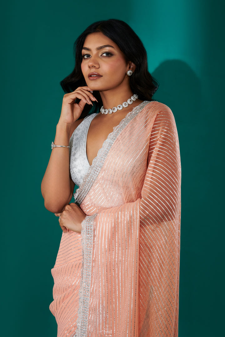 Teejh Saheeba Peach Chiffon Saree