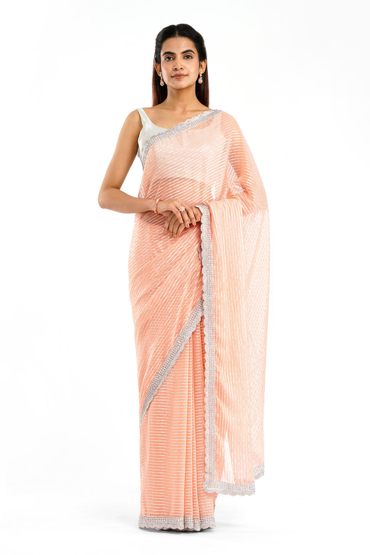 Teejh Saheeba Peach Chiffon Saree