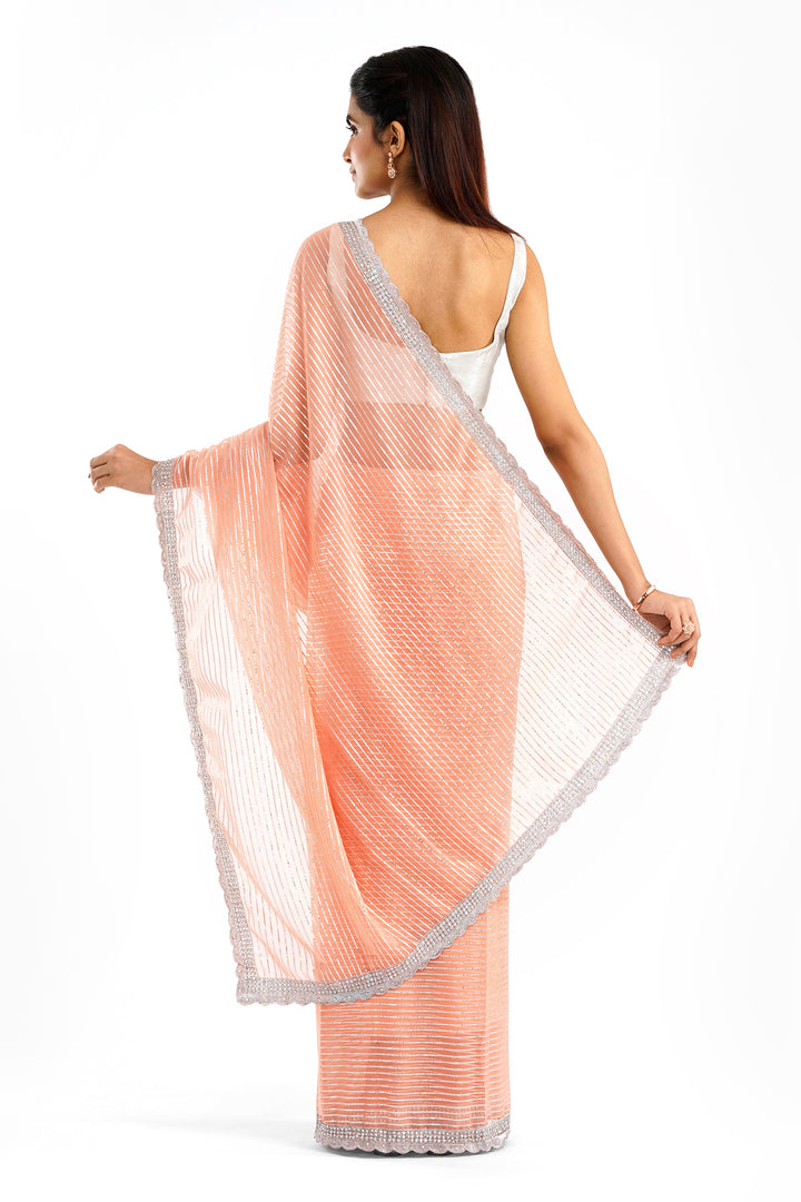 Teejh Saheeba Peach Chiffon Saree