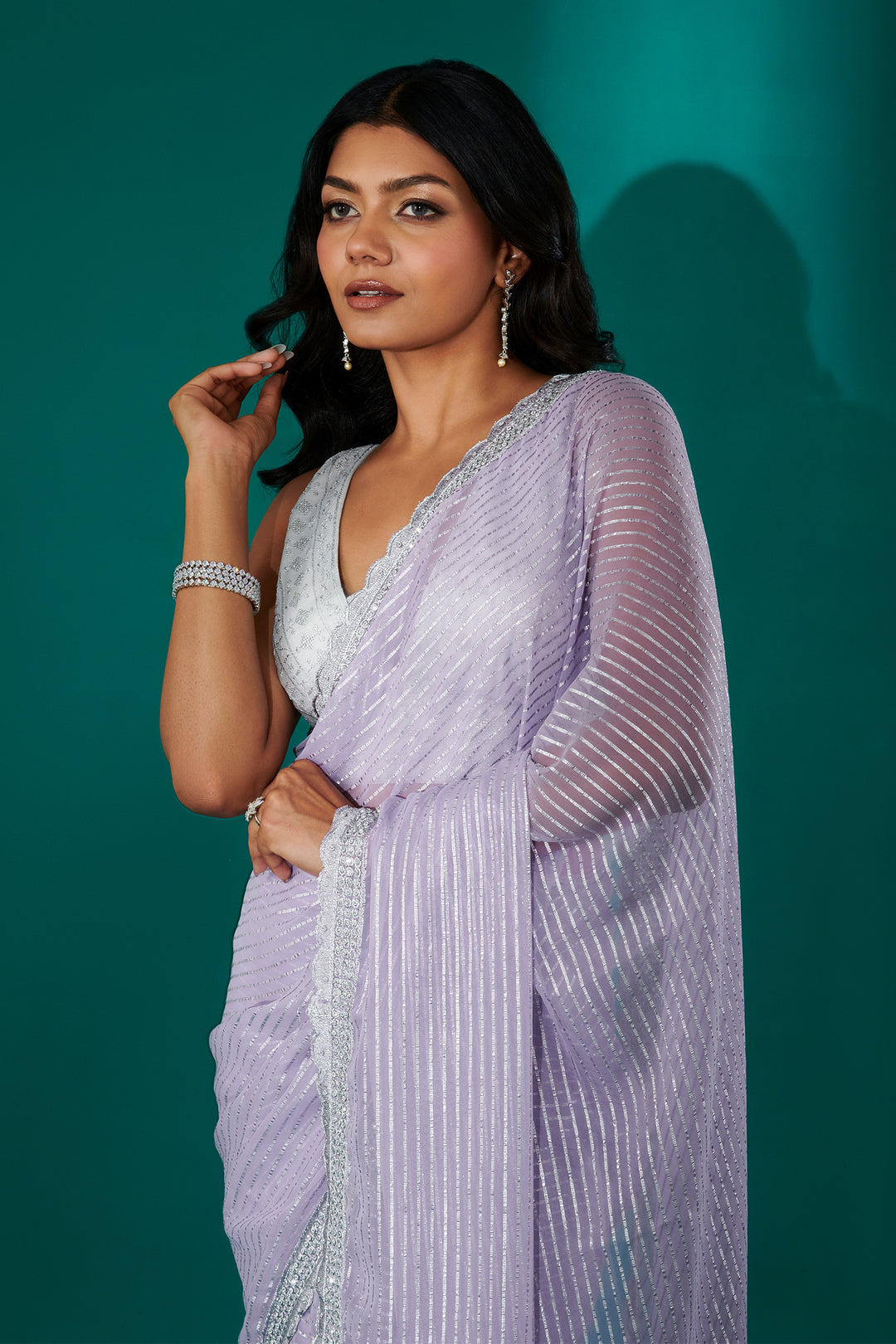 Teejh Saheeba Lavender Chiffon Saree
