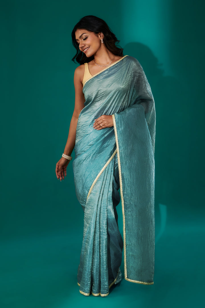 Teejh Teertha Teal Shimmer Tissue Saree