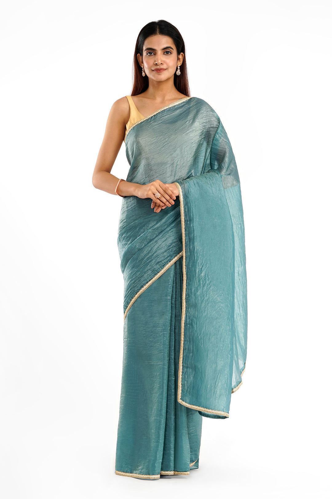 Teejh Teertha Teal Shimmer Tissue Saree