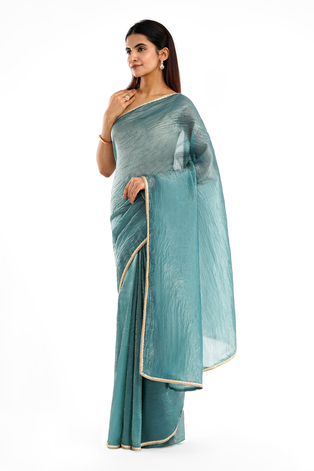 Teejh Teertha Teal Shimmer Tissue Saree