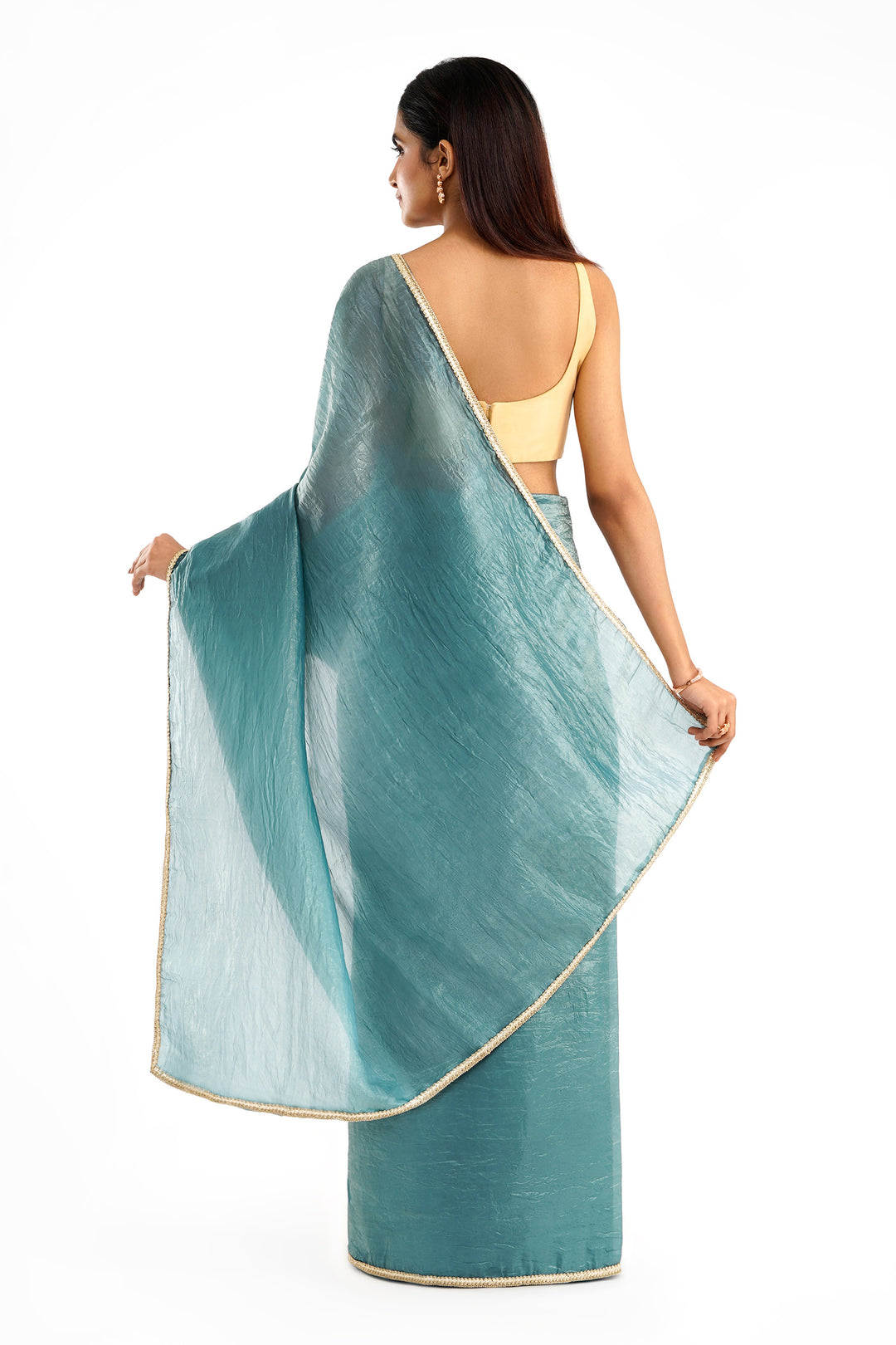 Teejh Teertha Teal Shimmer Tissue Saree