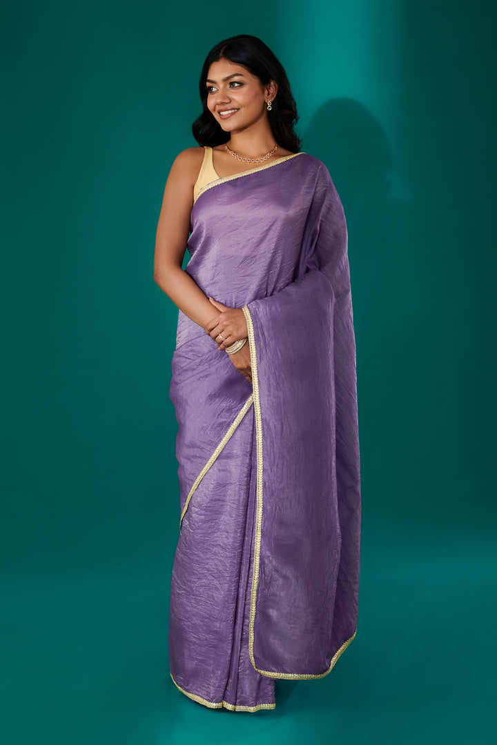 Teejh Teertha Purple Shimmer Tissue Saree