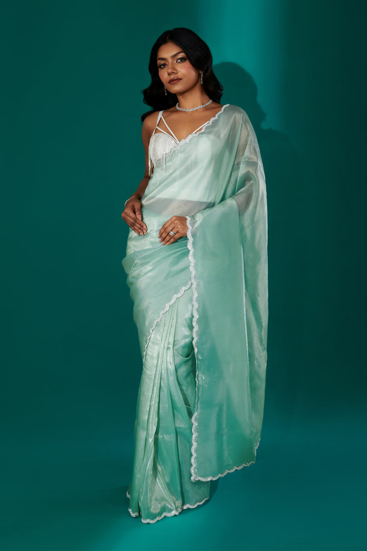 Teejh Kaanch Sky Blue Shimmer Tissue Saree