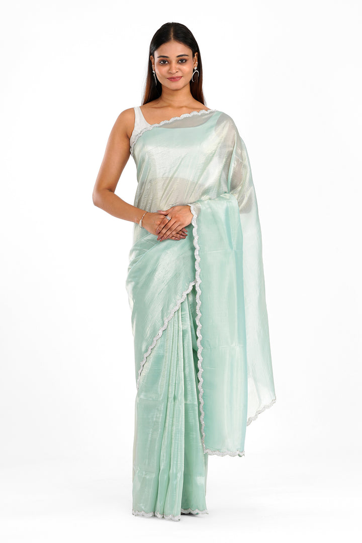 Teejh Kaanch Sky Blue Shimmer Tissue Saree