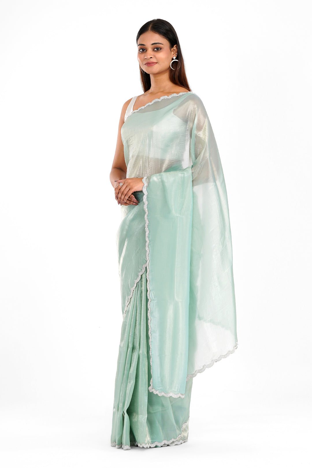 Teejh Kaanch Sky Blue Shimmer Tissue Saree
