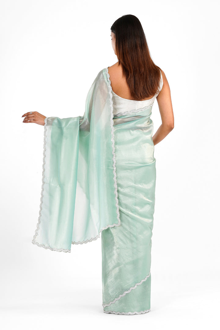 Teejh Kaanch Sky Blue Shimmer Tissue Saree