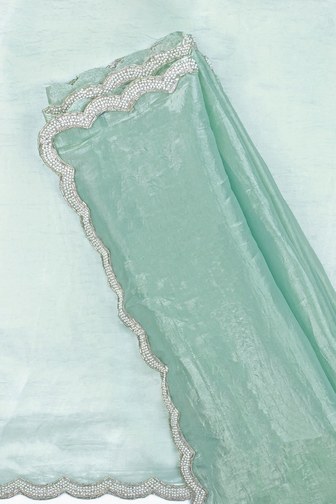 Teejh Kaanch Sky Blue Shimmer Tissue Saree
