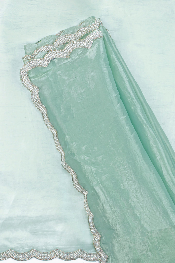 Teejh Kaanch Sky Blue Shimmer Tissue Saree