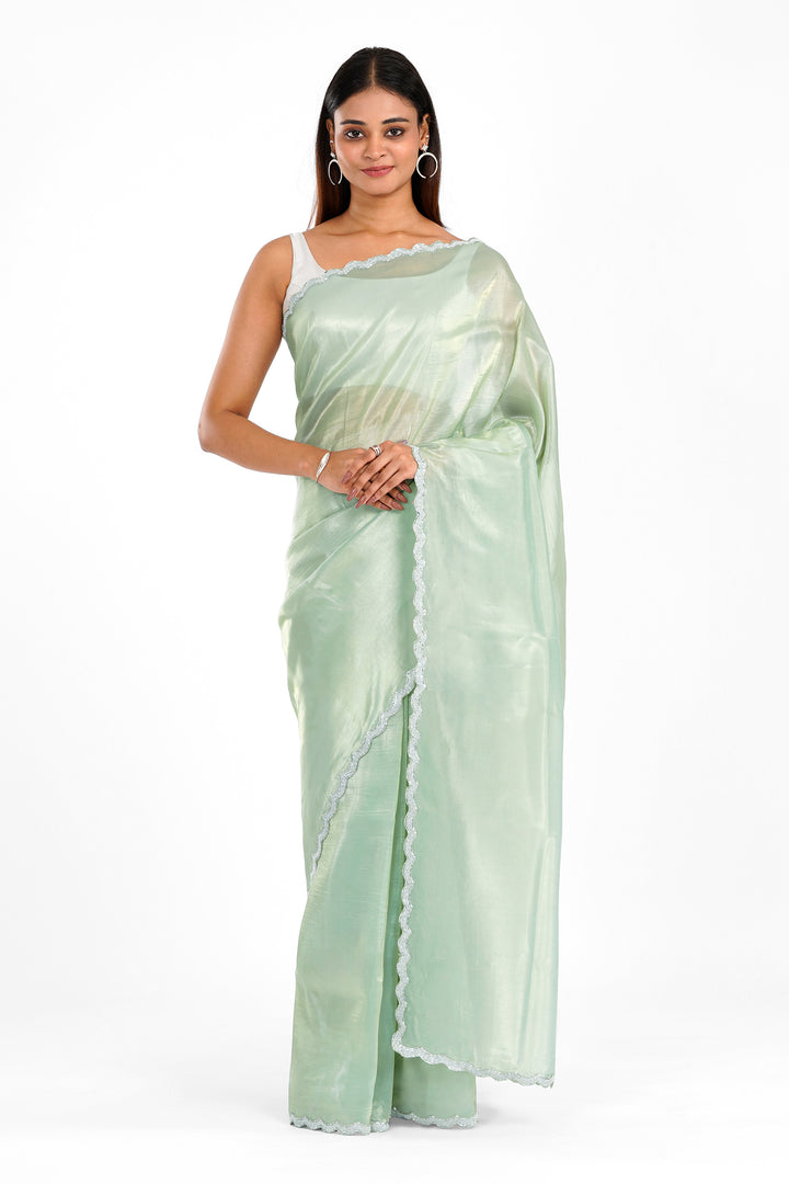 Teejh Kaanch Green Shimmer Tissue Saree