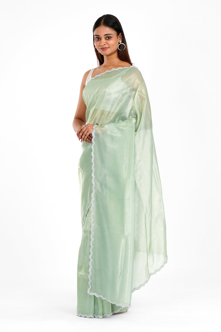Teejh Kaanch Green Shimmer Tissue Saree