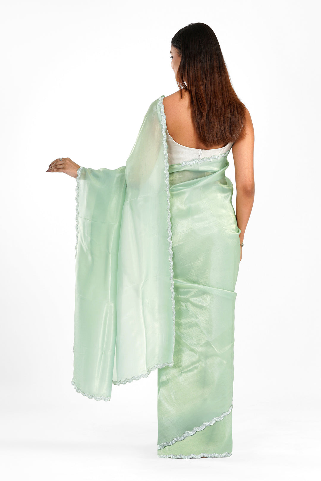 Teejh Kaanch Green Shimmer Tissue Saree