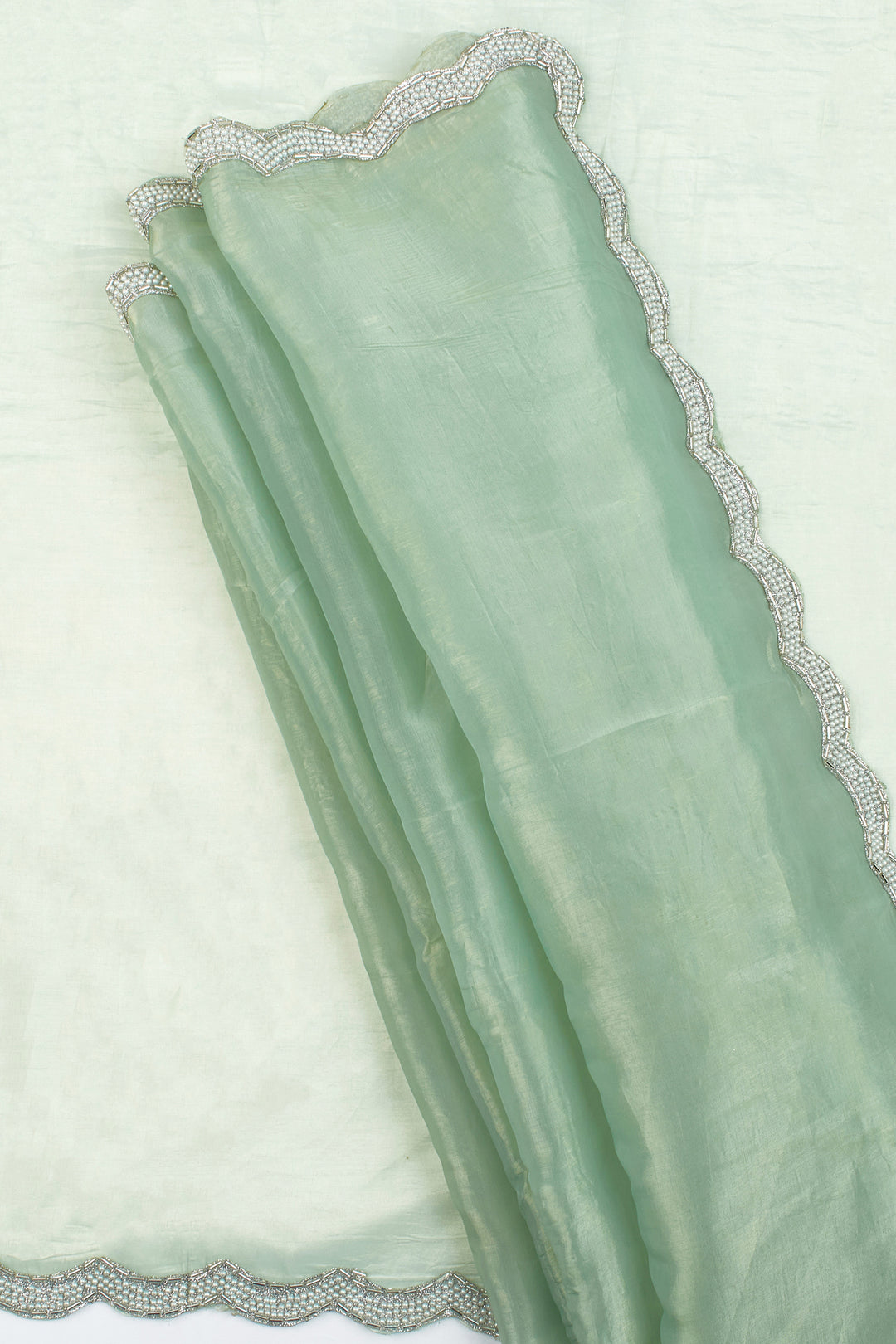 Teejh Kaanch Green Shimmer Tissue Saree
