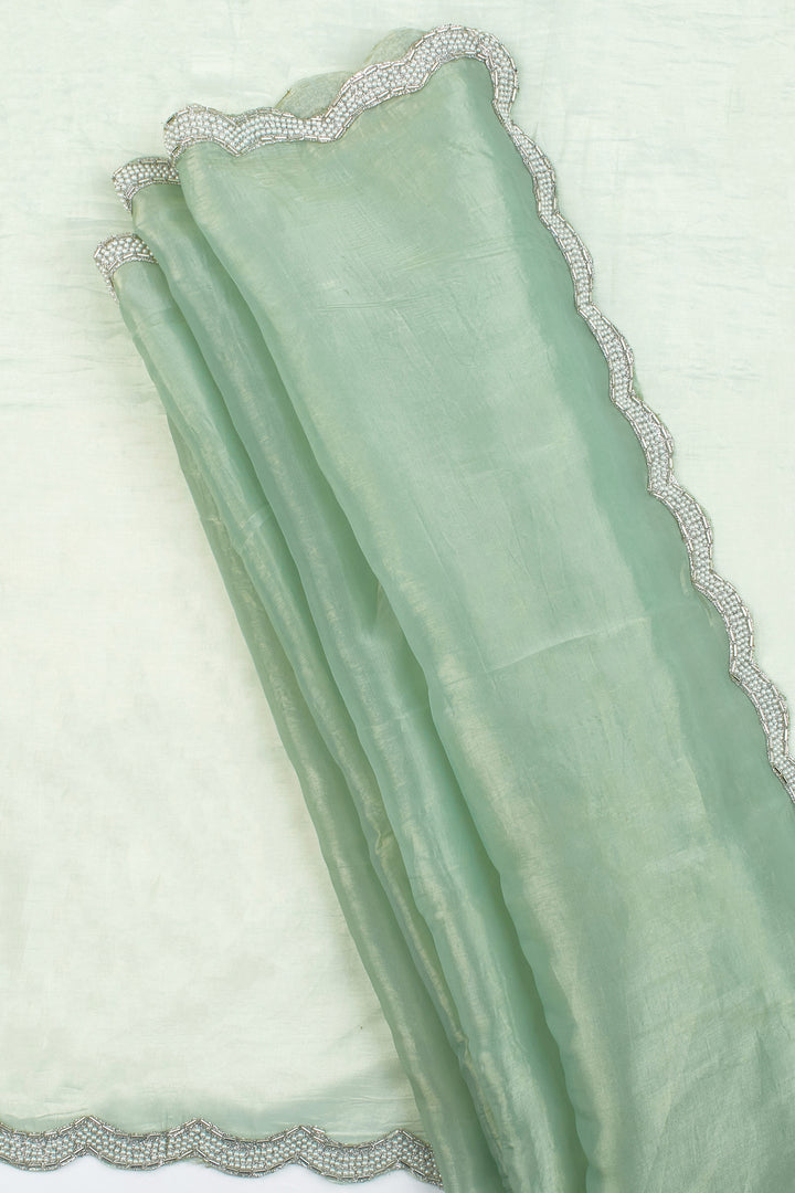 Teejh Kaanch Green Shimmer Tissue Saree