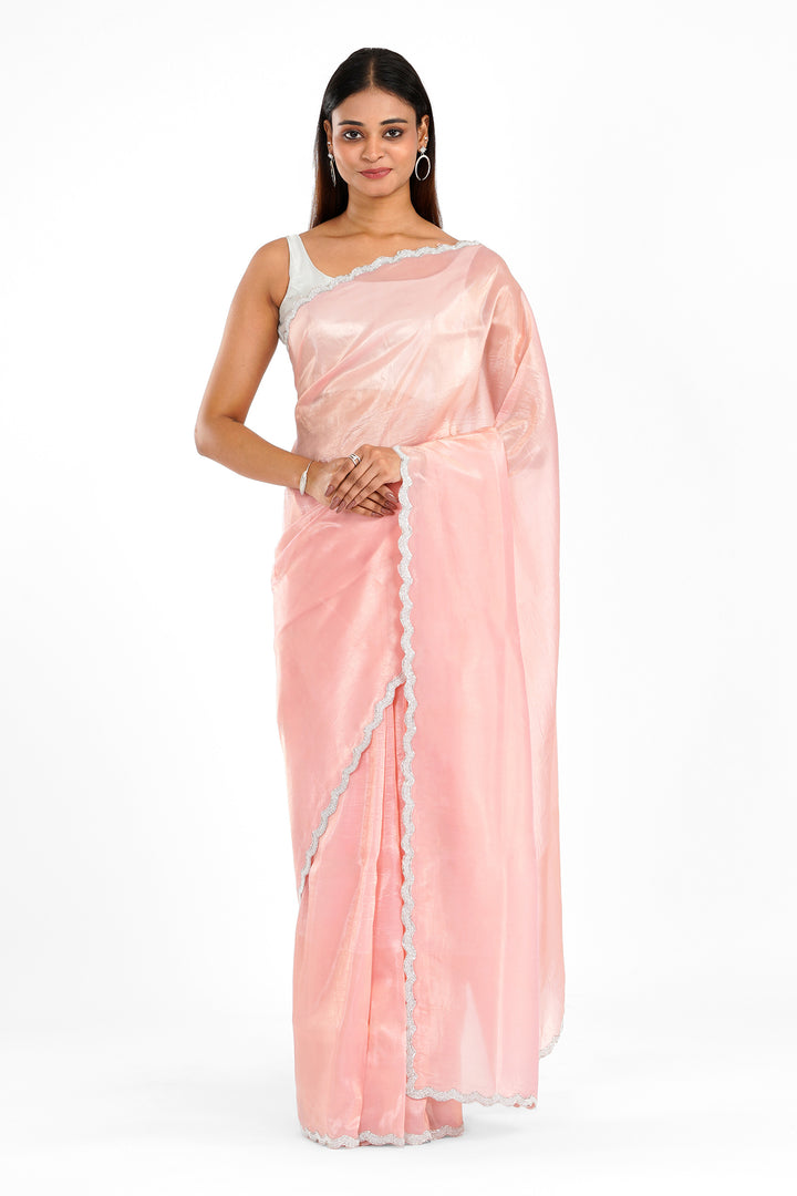 Teejh Kaanch Pink Shimmer Tissue Saree