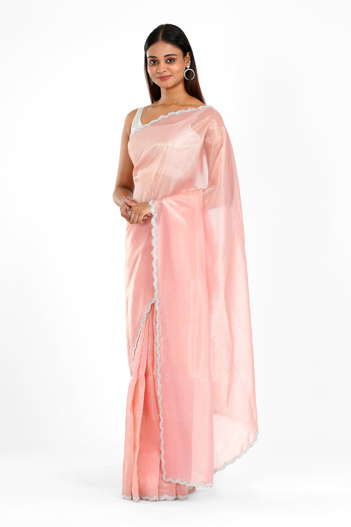 Teejh Kaanch Pink Shimmer Tissue Saree
