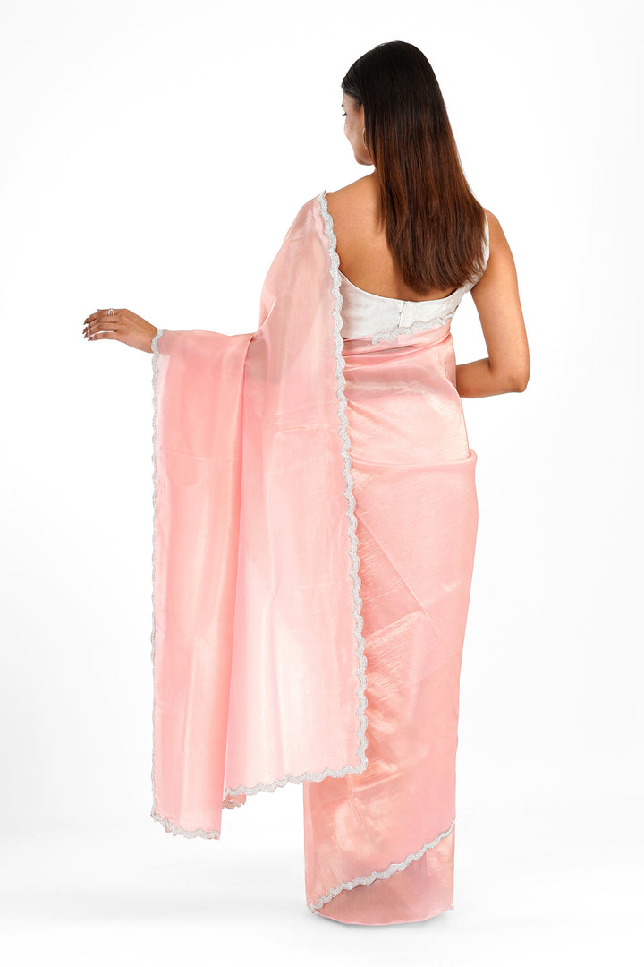 Teejh Kaanch Pink Shimmer Tissue Saree