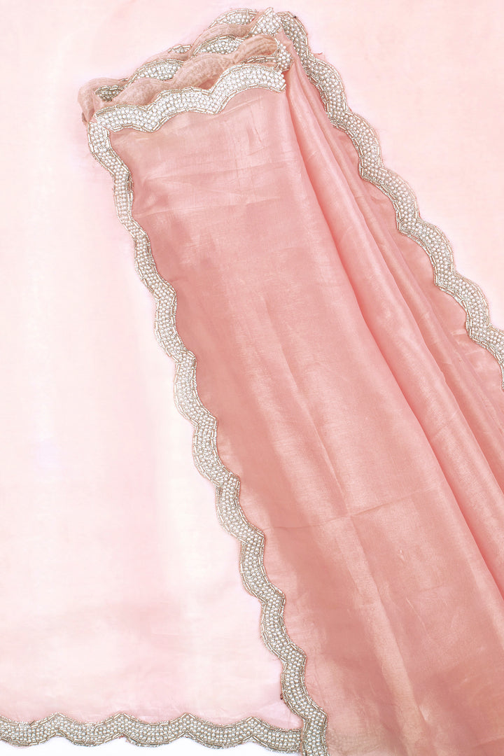 Teejh Kaanch Pink Shimmer Tissue Saree