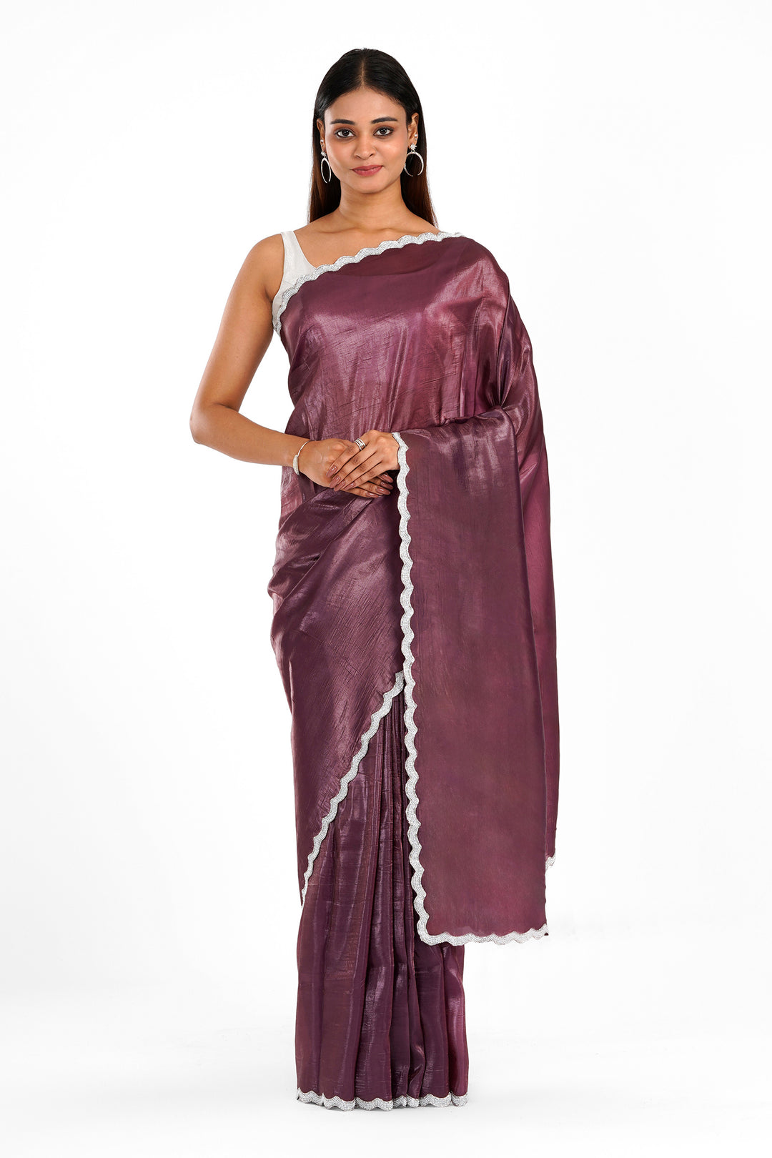 Teejh Kaanch Burgundy Shimmer Tissue Saree