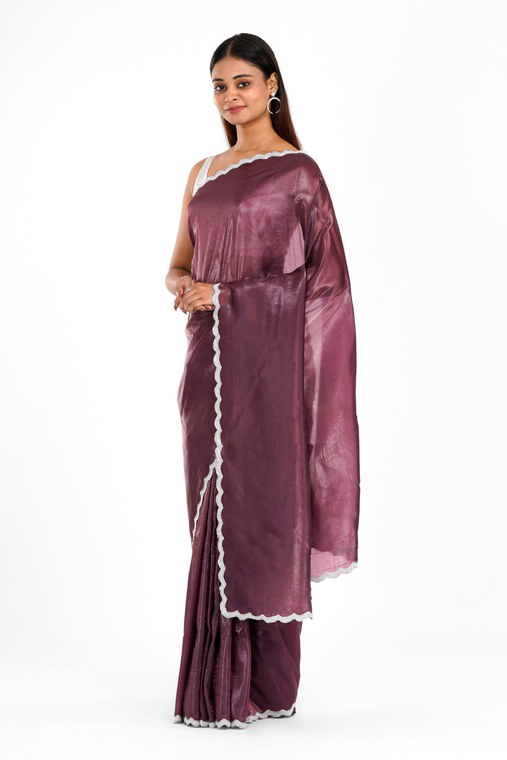 Teejh Kaanch Burgundy Shimmer Tissue Saree