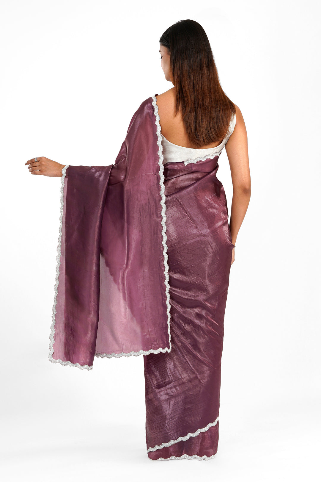 Teejh Kaanch Burgundy Shimmer Tissue Saree