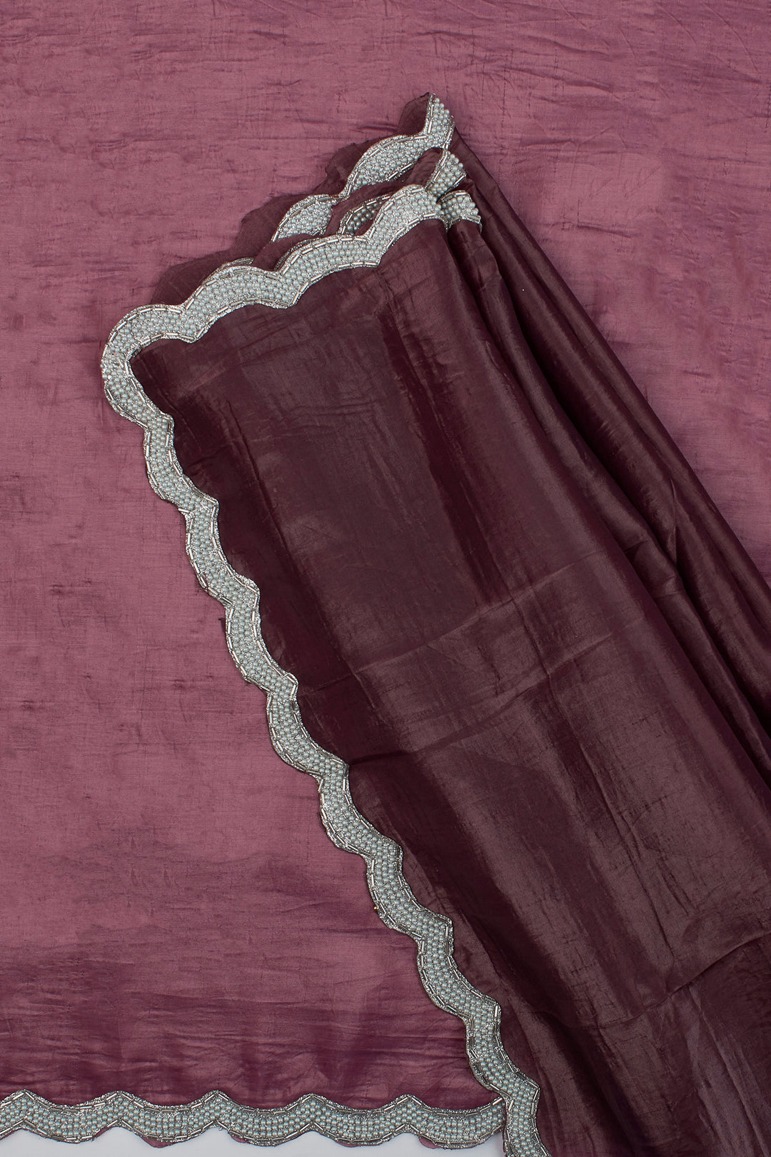 Teejh Kaanch Burgundy Shimmer Tissue Saree