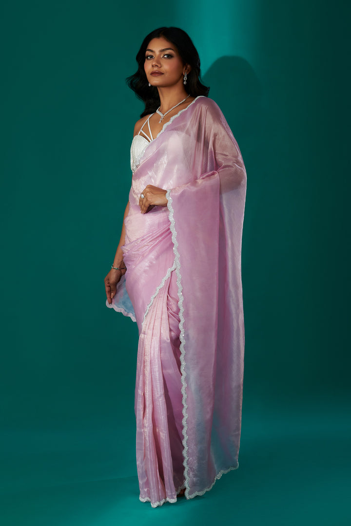 Teejh Kaanch Onion Pink Shimmer Tissue Saree