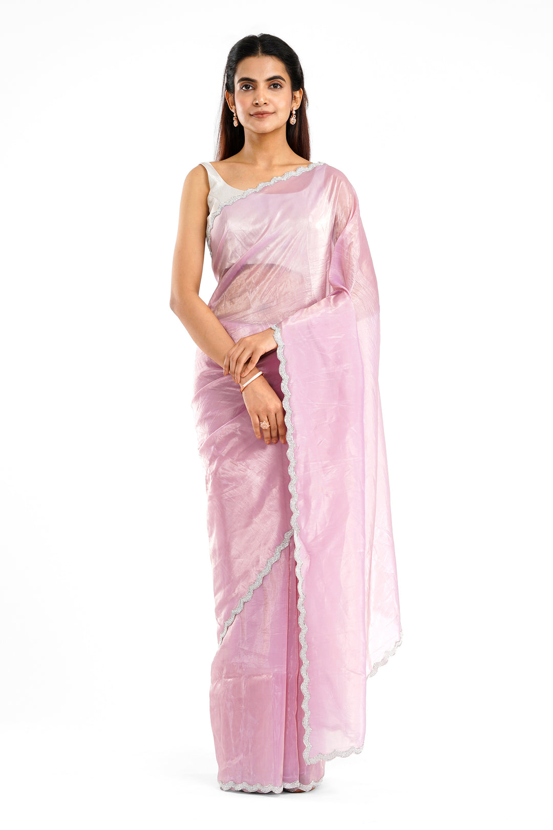 Teejh Kaanch Onion Pink Shimmer Tissue Saree