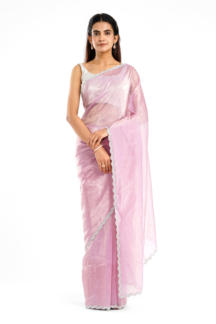 Teejh Kaanch Onion Pink Shimmer Tissue Saree