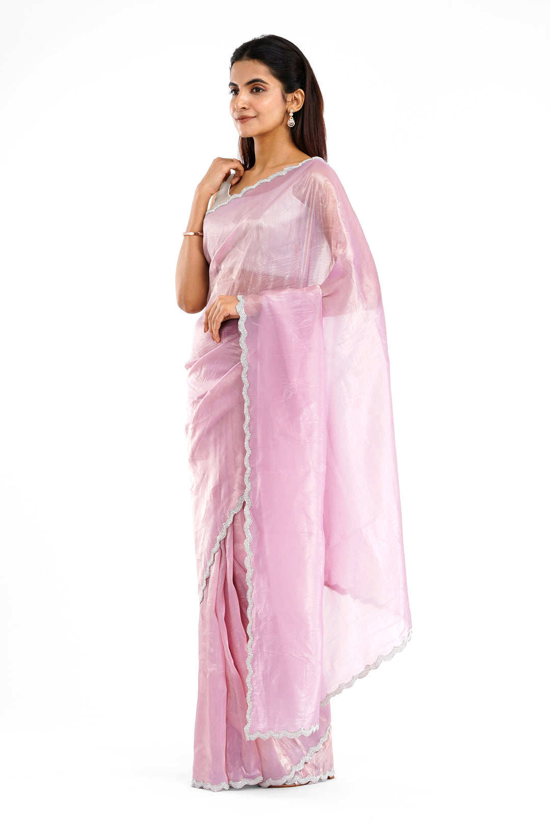 Teejh Kaanch Onion Pink Shimmer Tissue Saree