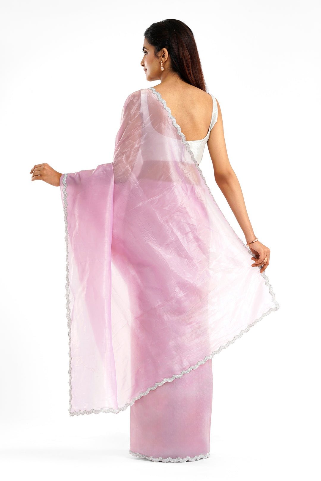 Teejh Kaanch Onion Pink Shimmer Tissue Saree