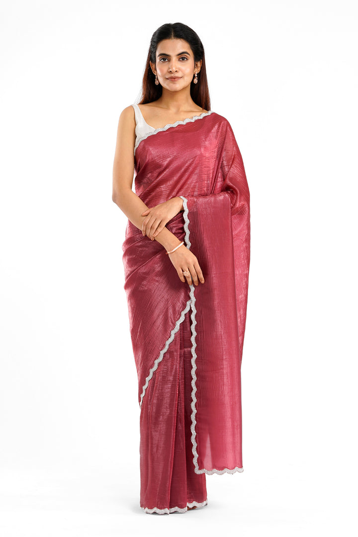 Teejh Kaanch Brick Red Shimmer Tissue Saree