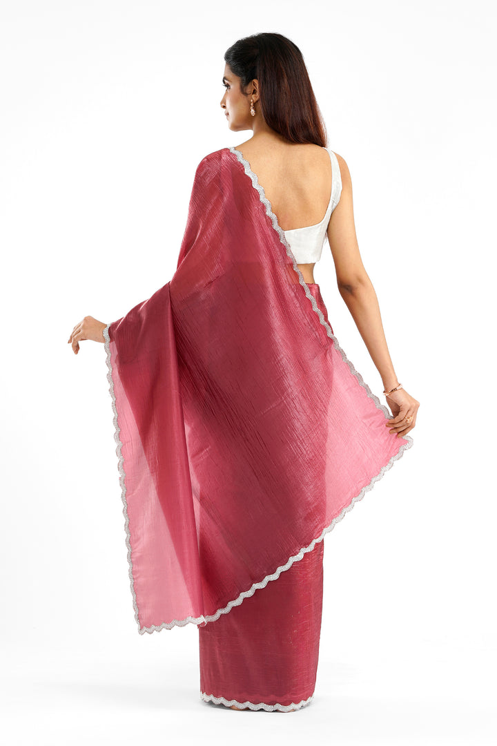 Teejh Kaanch Brick Red Shimmer Tissue Saree