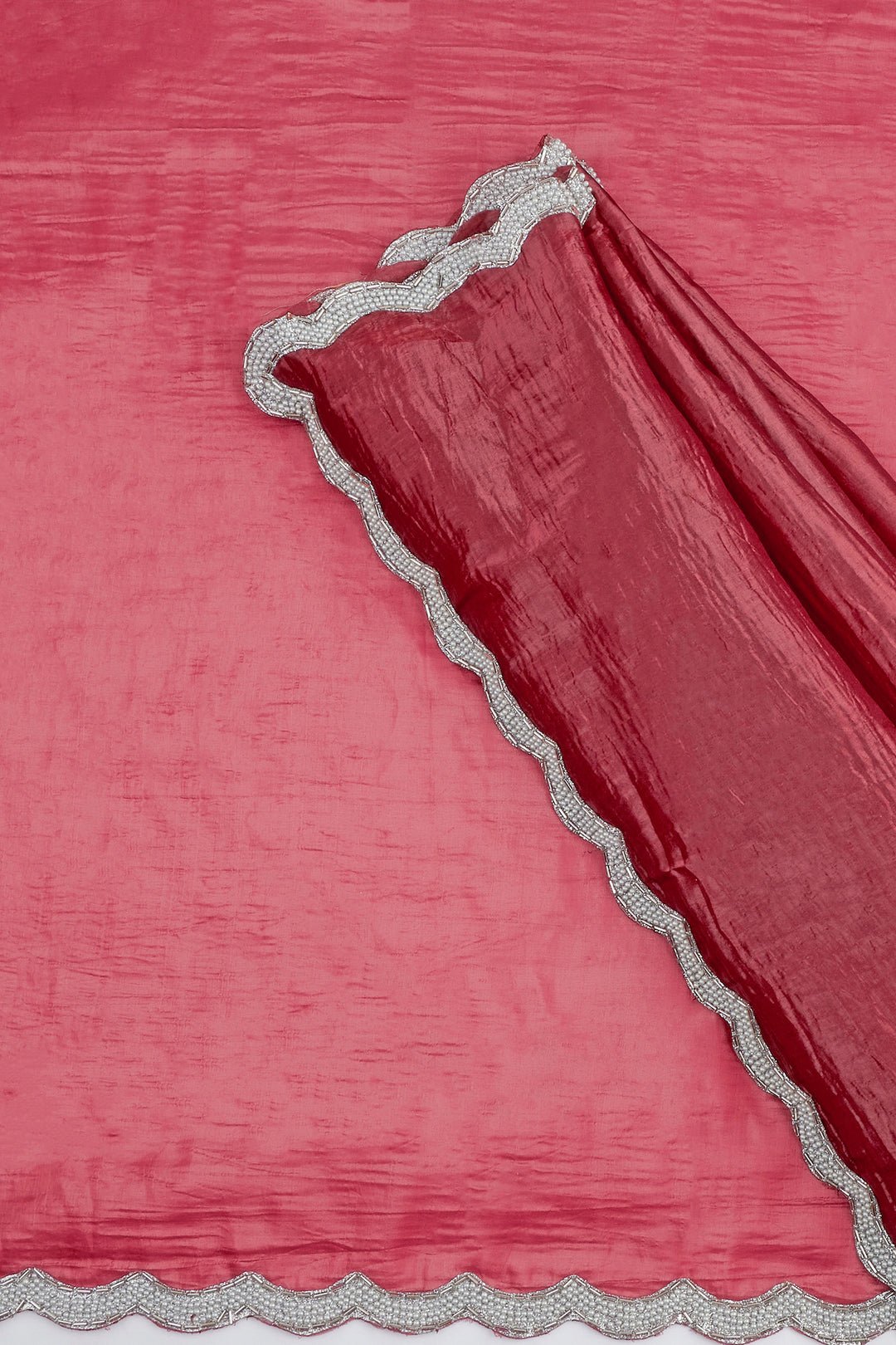 Teejh Kaanch Brick Red Shimmer Tissue Saree