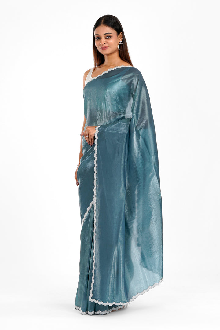 Teejh Kaanch Teal Shimmer Tissue Saree