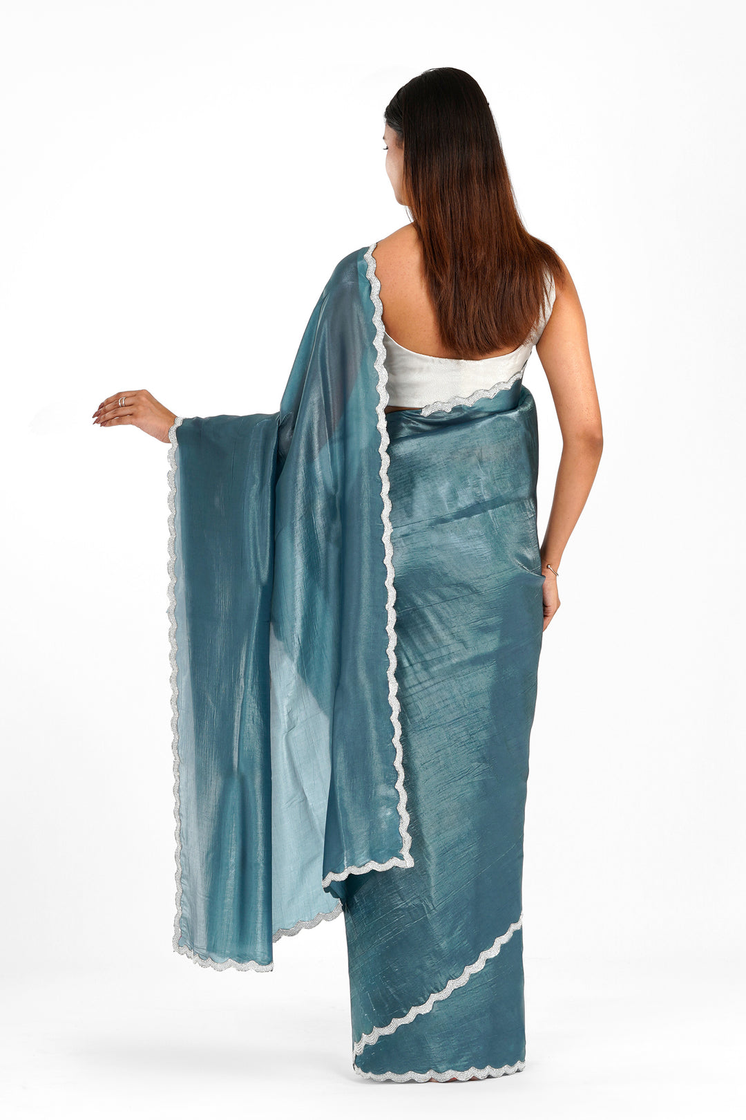 Teejh Kaanch Teal Shimmer Tissue Saree