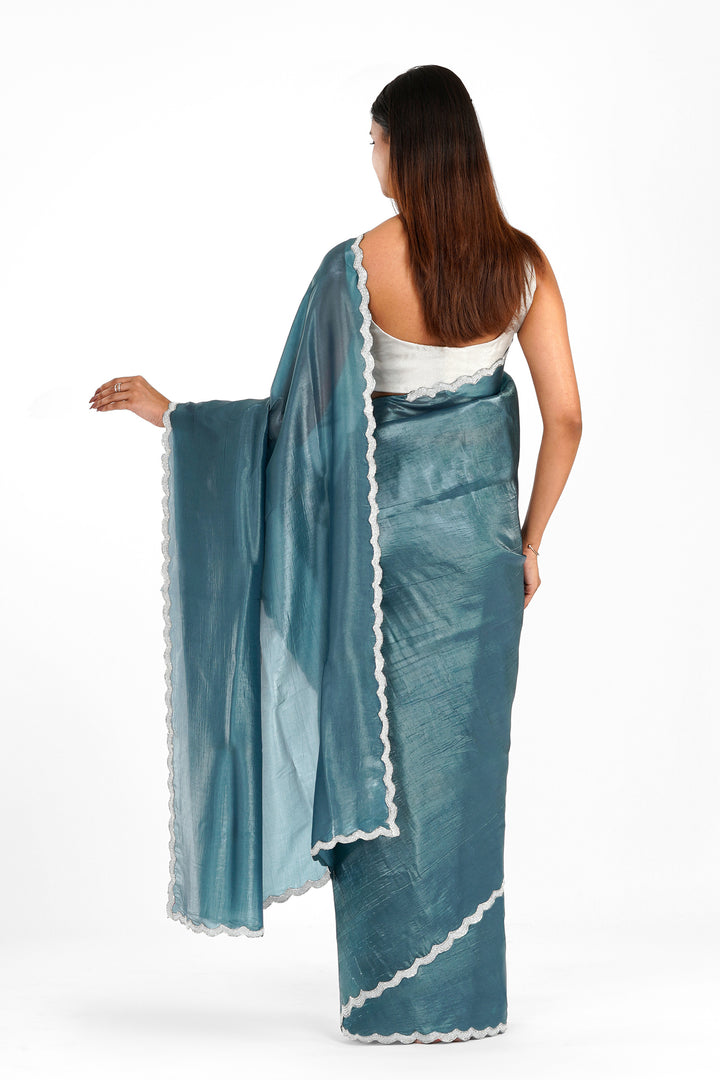 Teejh Kaanch Teal Shimmer Tissue Saree