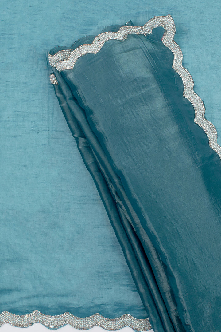Teejh Kaanch Teal Shimmer Tissue Saree