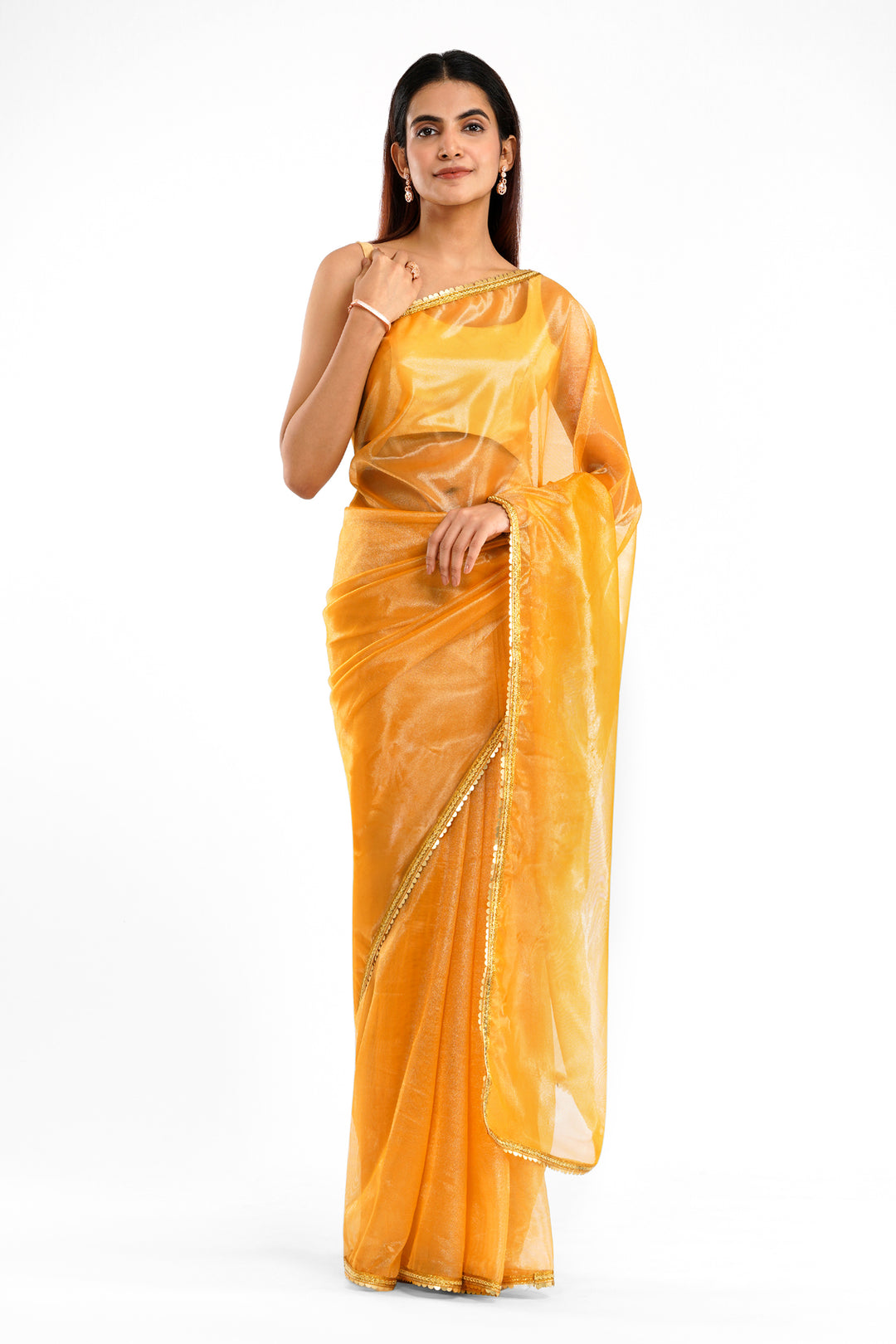 Teejh Iraja Mustard Yellow Net Saree