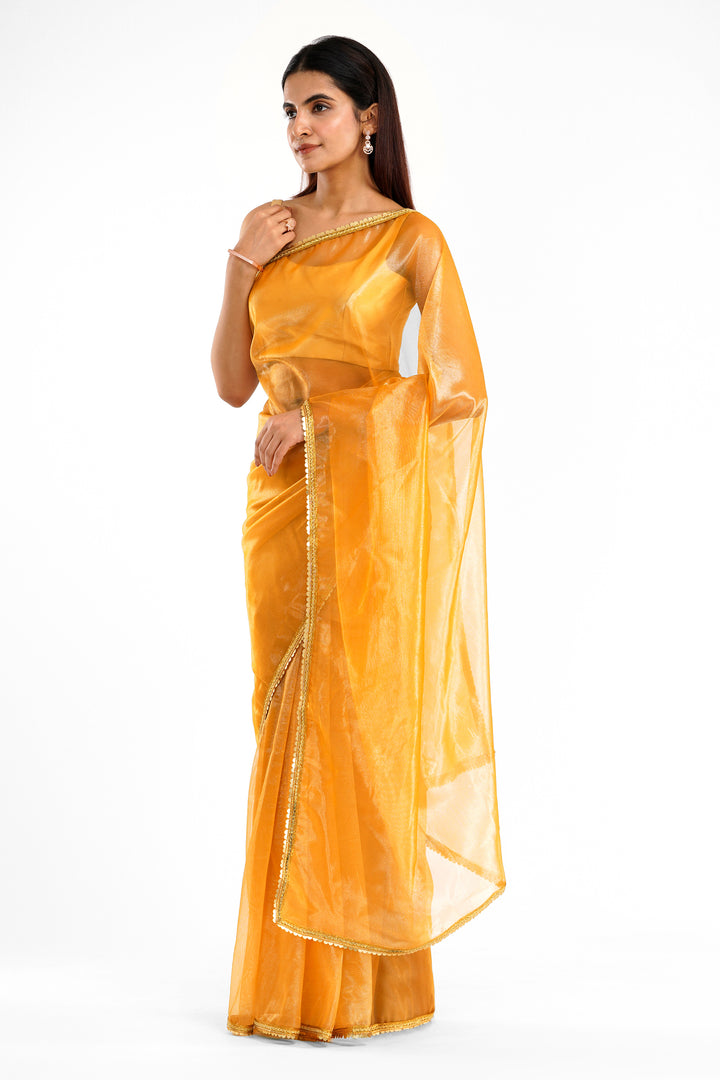 Teejh Iraja Mustard Yellow Net Saree