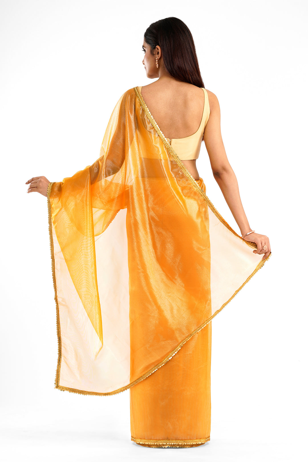 Teejh Iraja Mustard Yellow Net Saree