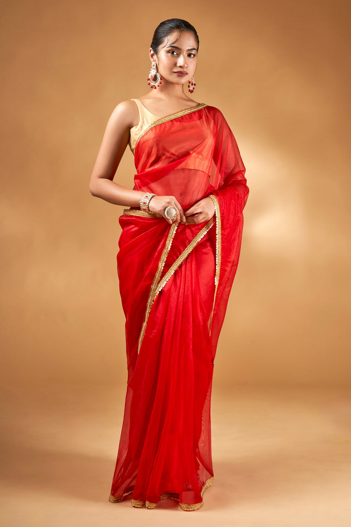 Teejh Iraja Red Net Saree